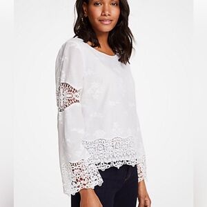 Ann Taylor Cotton Lace Trim Top Sz. L